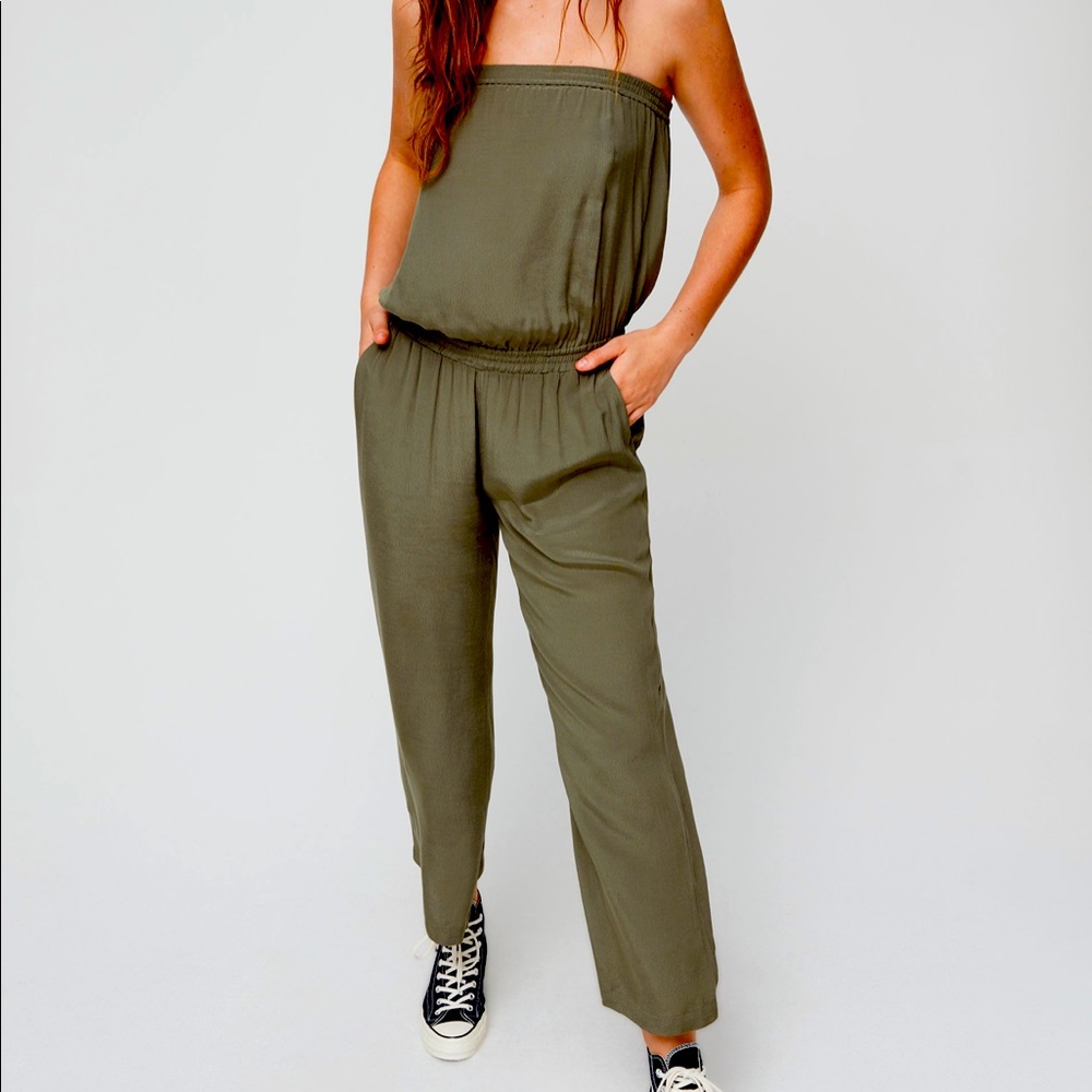 Aritzia Green Strapless Cotton Jumpsuit
